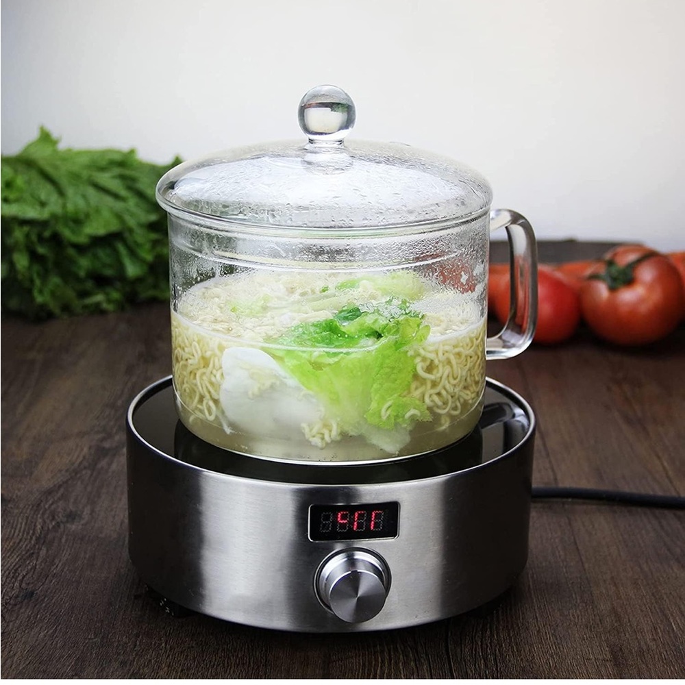 NEW in box Glass Stovetop Cooking Soup Hot Pot w Glass Lid works on any surface!